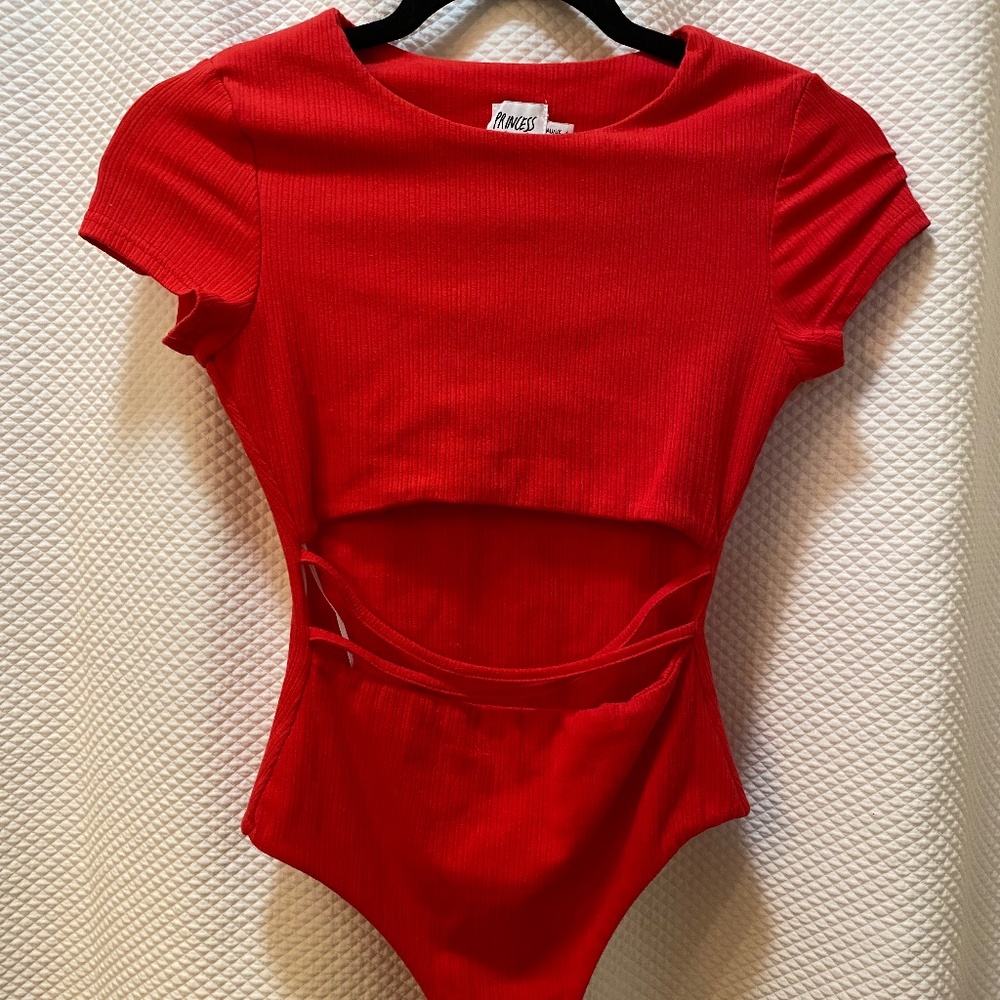 Red cut out body suit